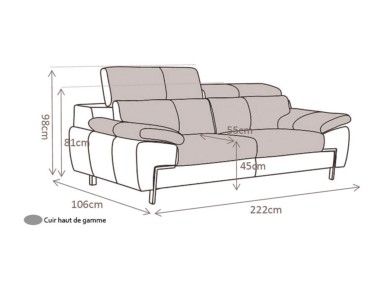 Canapé 3 places Cuir KARE Noir - Angle Droit