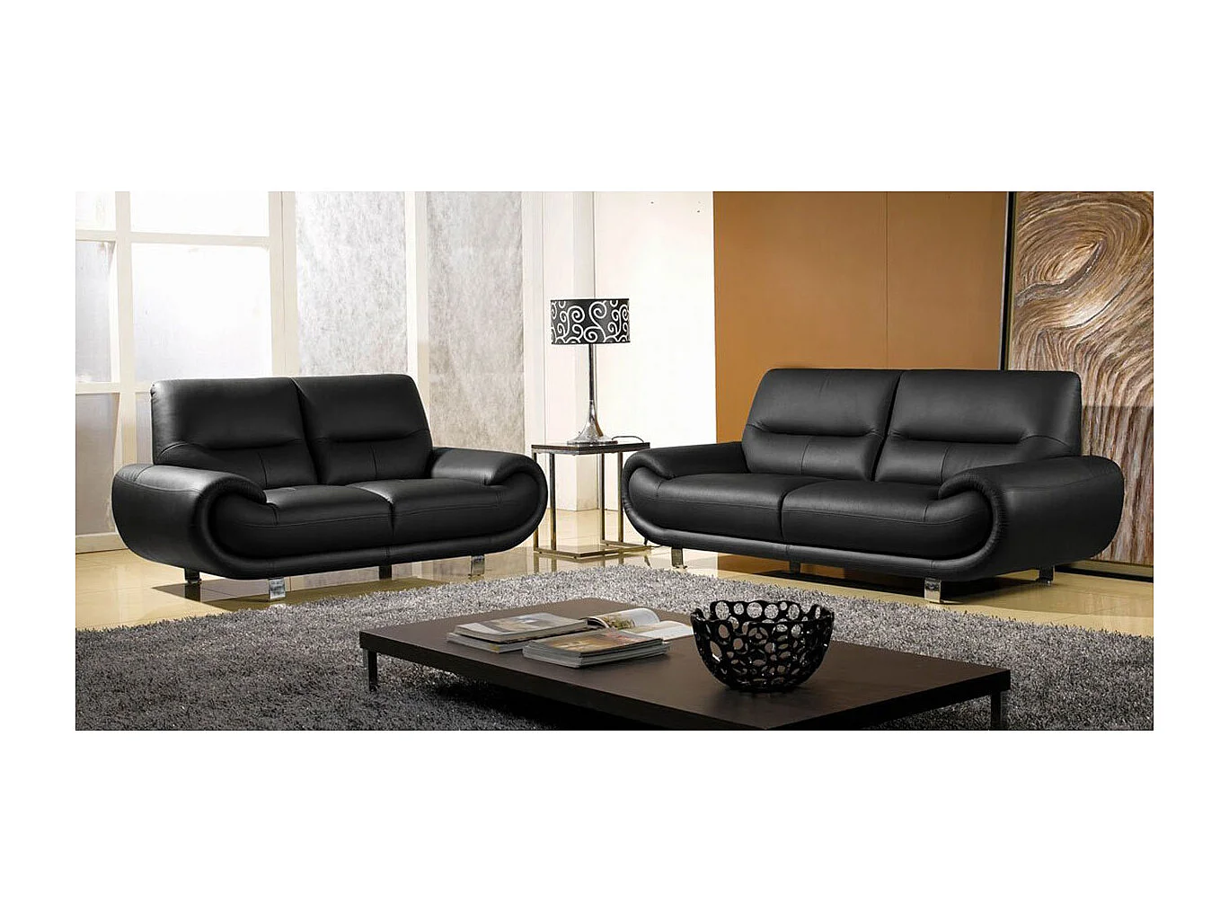 Canapé cuir 2 places ANGIE Noir - Angle Droit