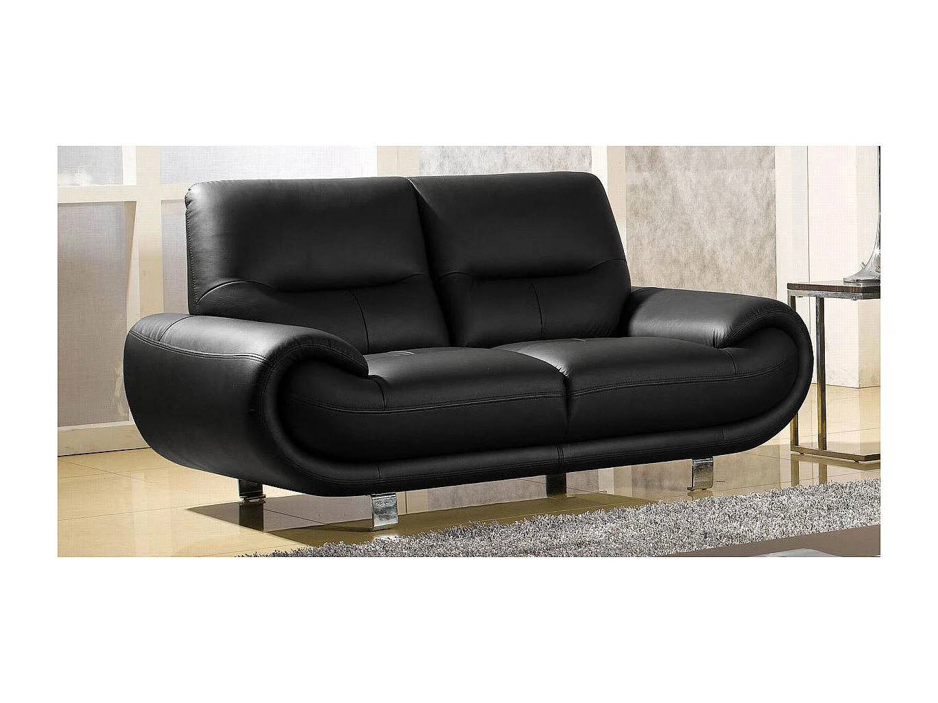 Canapé cuir 2 places ANGIE Noir - Angle Droit