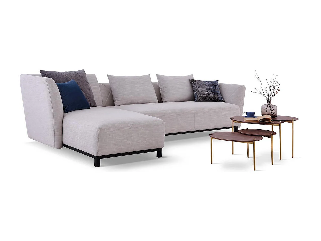 Canapé d'angle en tissu gauche LUNO - Gris clair - Angle Gauche