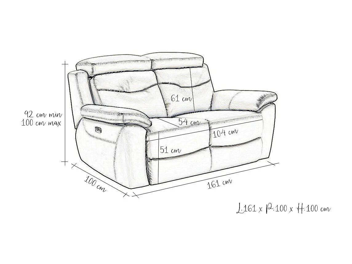 Canapé relaxation électrique 2 places en cuir SERENA - Gris perle