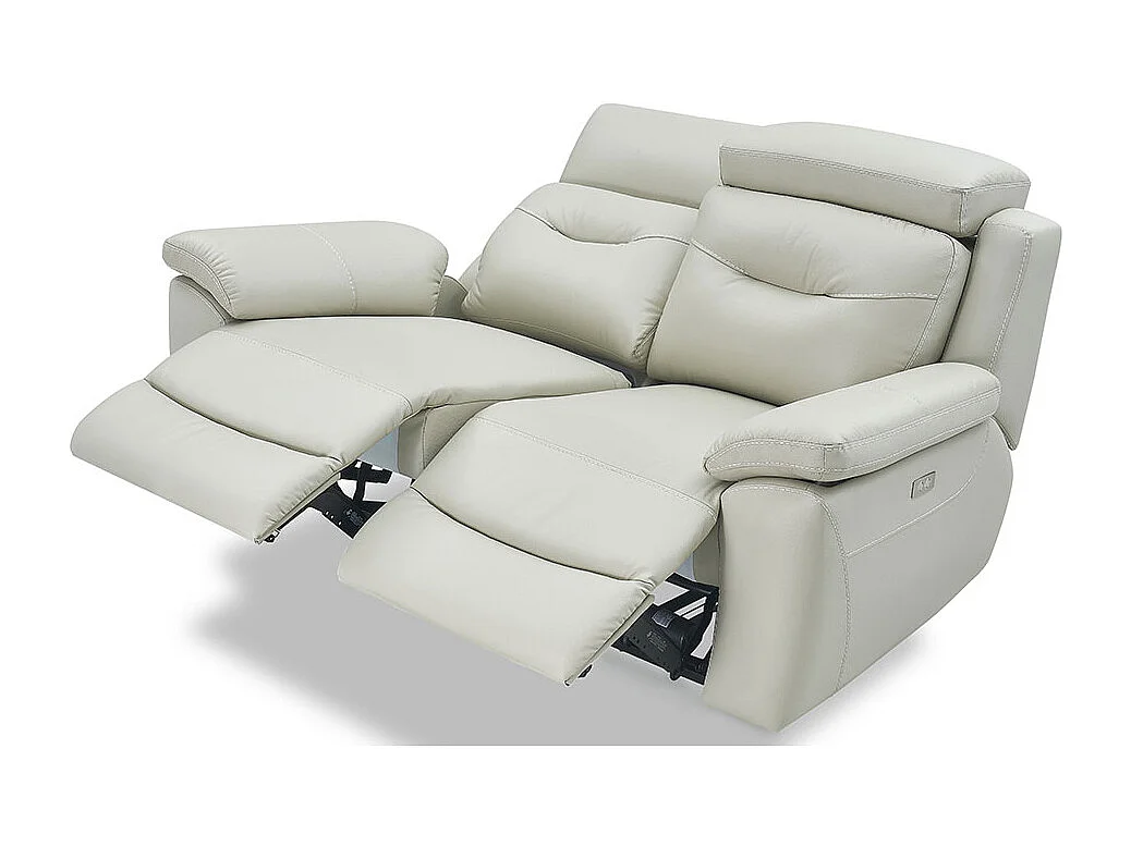 Canapé relaxation électrique 2 places en cuir SERENA - Gris perle