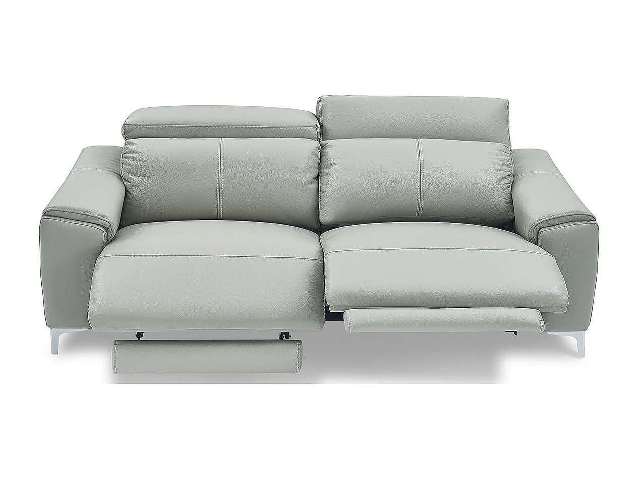 Canapé relaxation électrique 3 places en cuir BIANCA - Gris clair Gris perle - Angle Droit