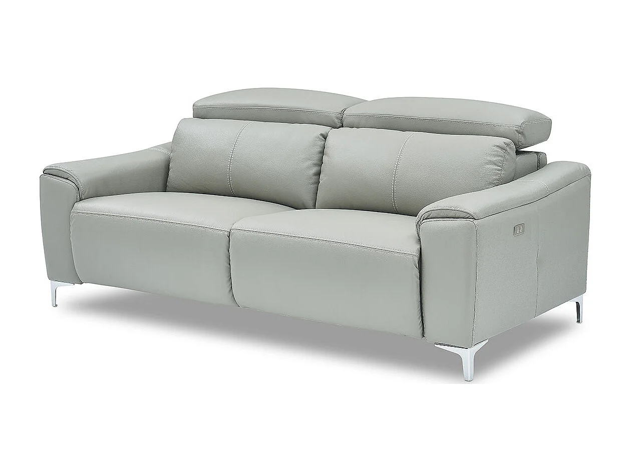 Canapé relaxation électrique 3 places en cuir BIANCA - Gris clair Gris perle - Angle Droit