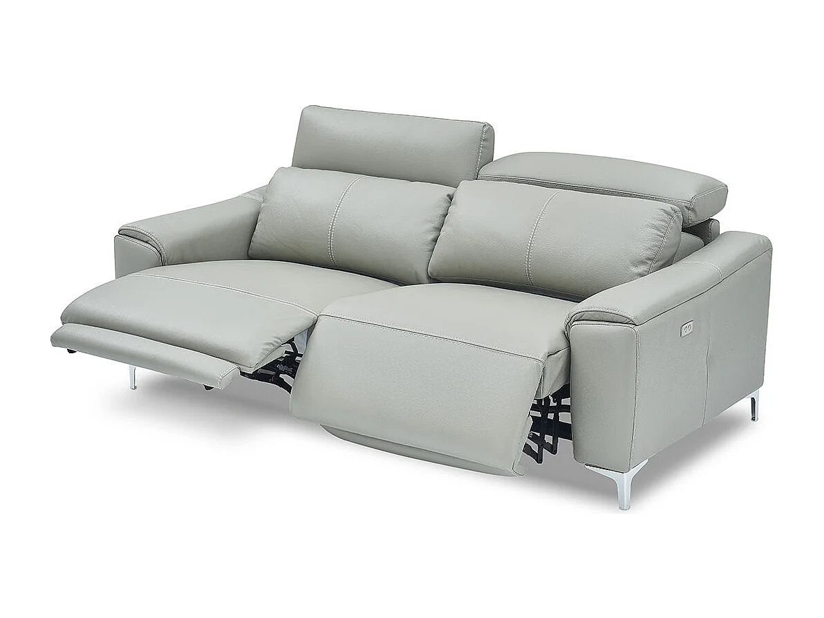 Canapé relaxation électrique 3 places en cuir BIANCA - Gris clair Gris perle - Angle Droit
