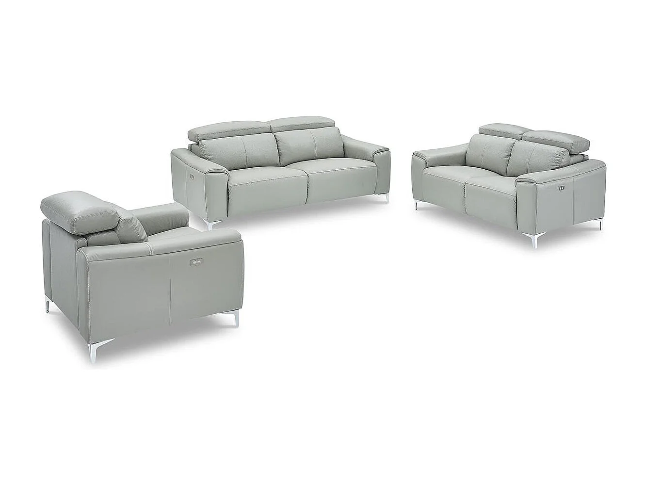 Canapé relaxation électrique 3 places en cuir BIANCA - Gris clair Gris perle - Angle Droit