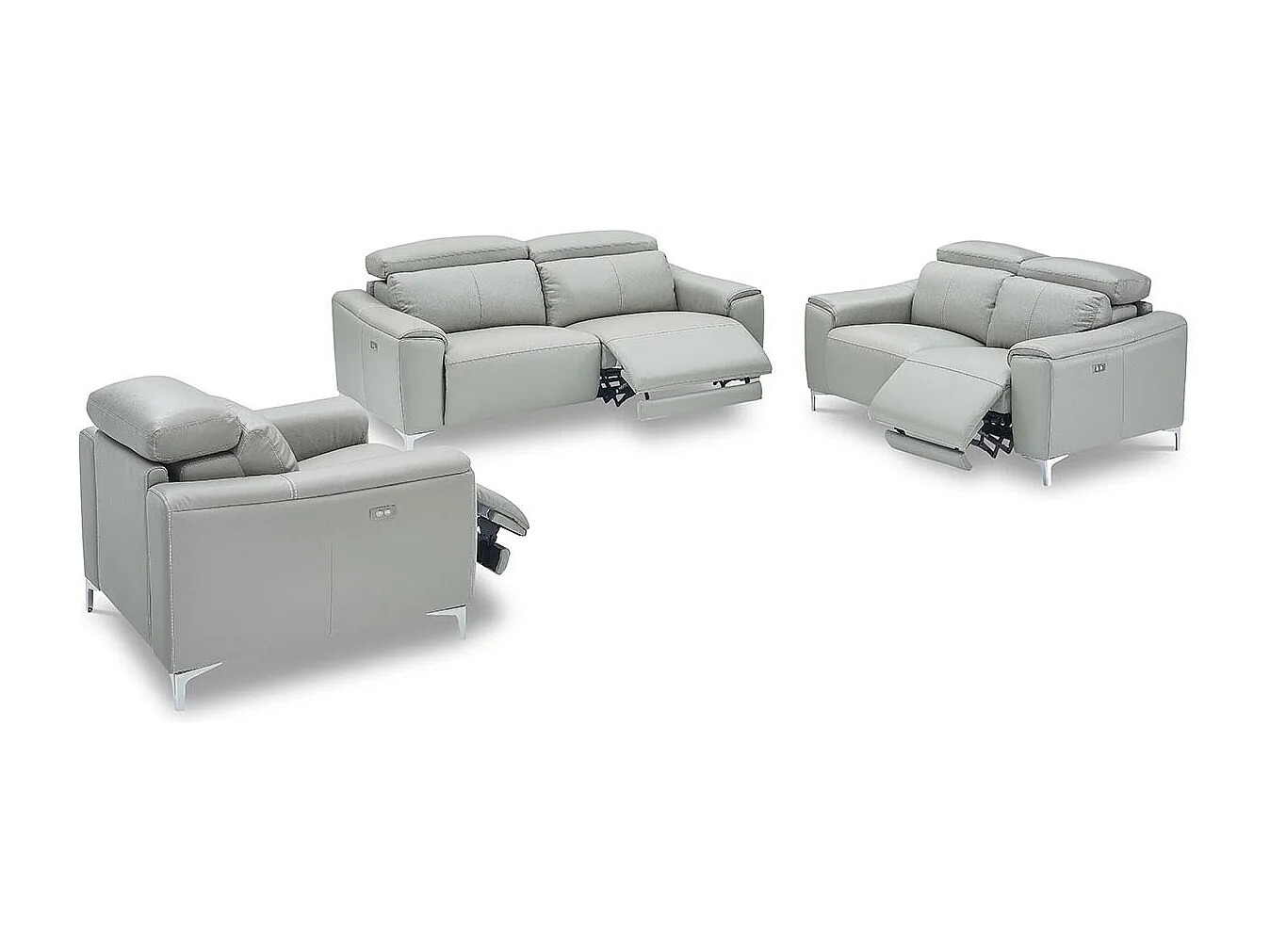 Canapé relaxation électrique 3 places en cuir BIANCA - Gris clair Gris perle - Angle Droit