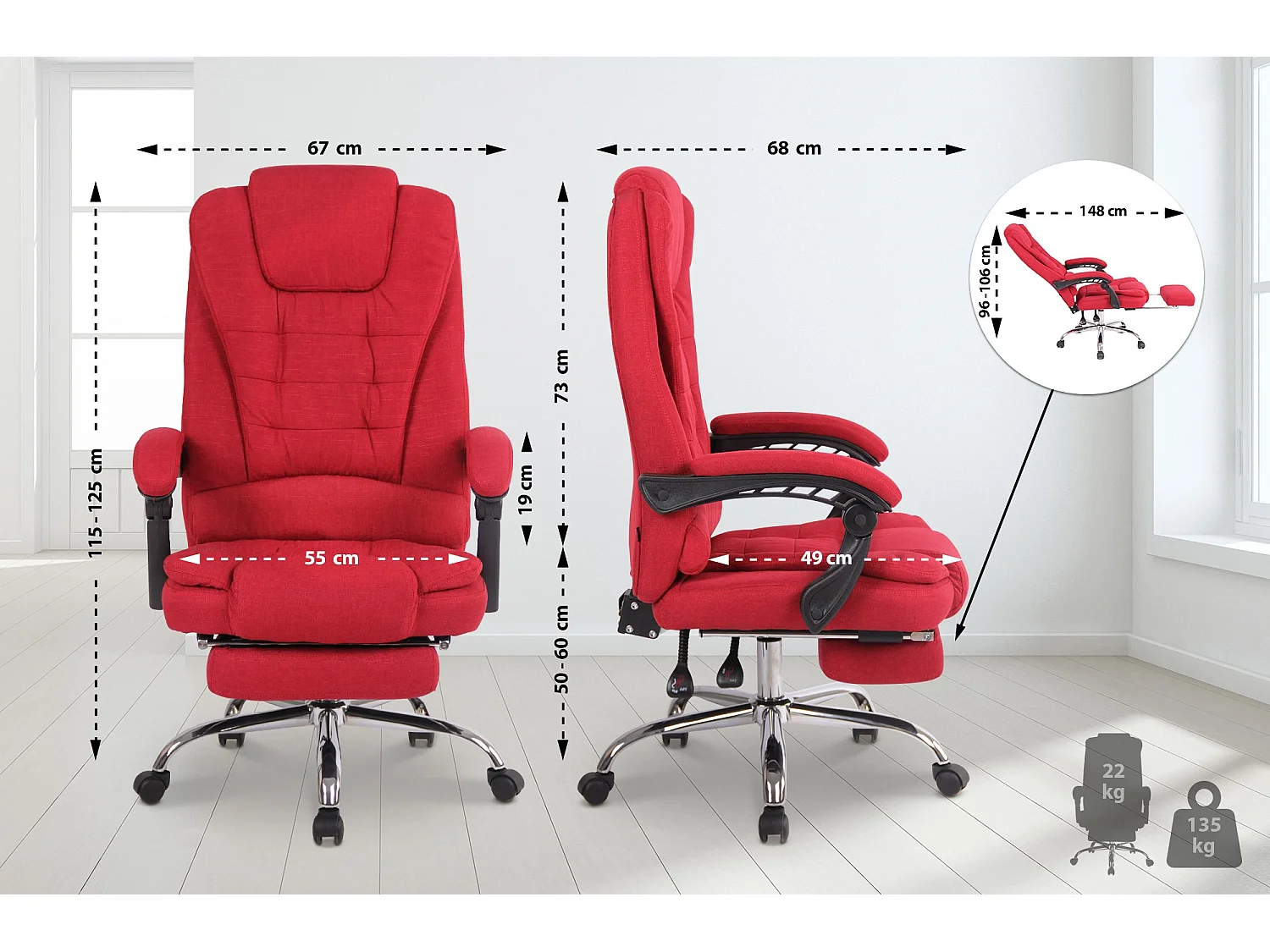 Chaise de bureau - Tissu - Rouge - Oxygen