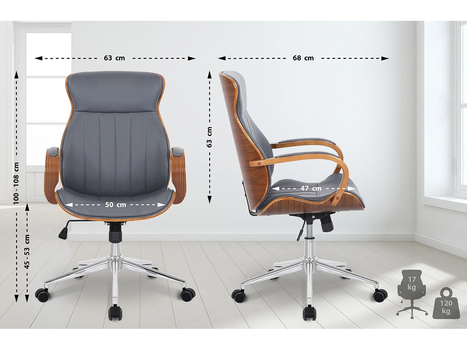 Chaise de bureau - Similicuir & Nature - Noyer / Gris - Melilla