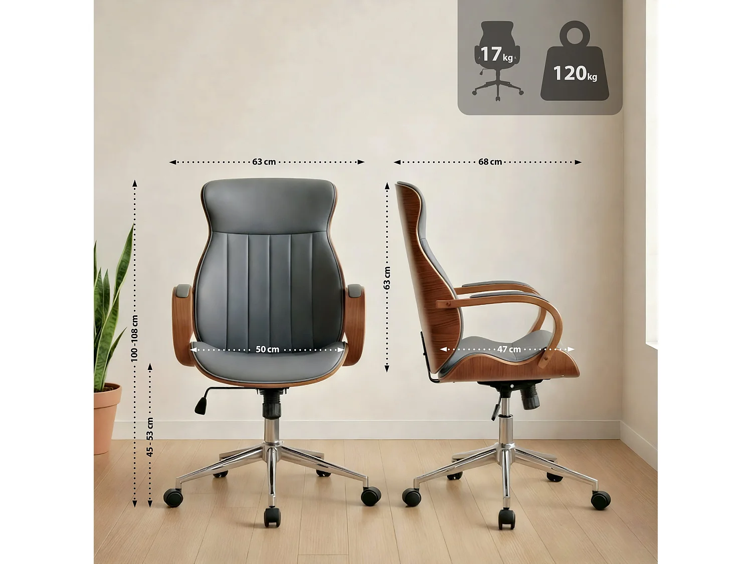 Bureaustoel - Kunstleer - walnoot/grijs - Melilla