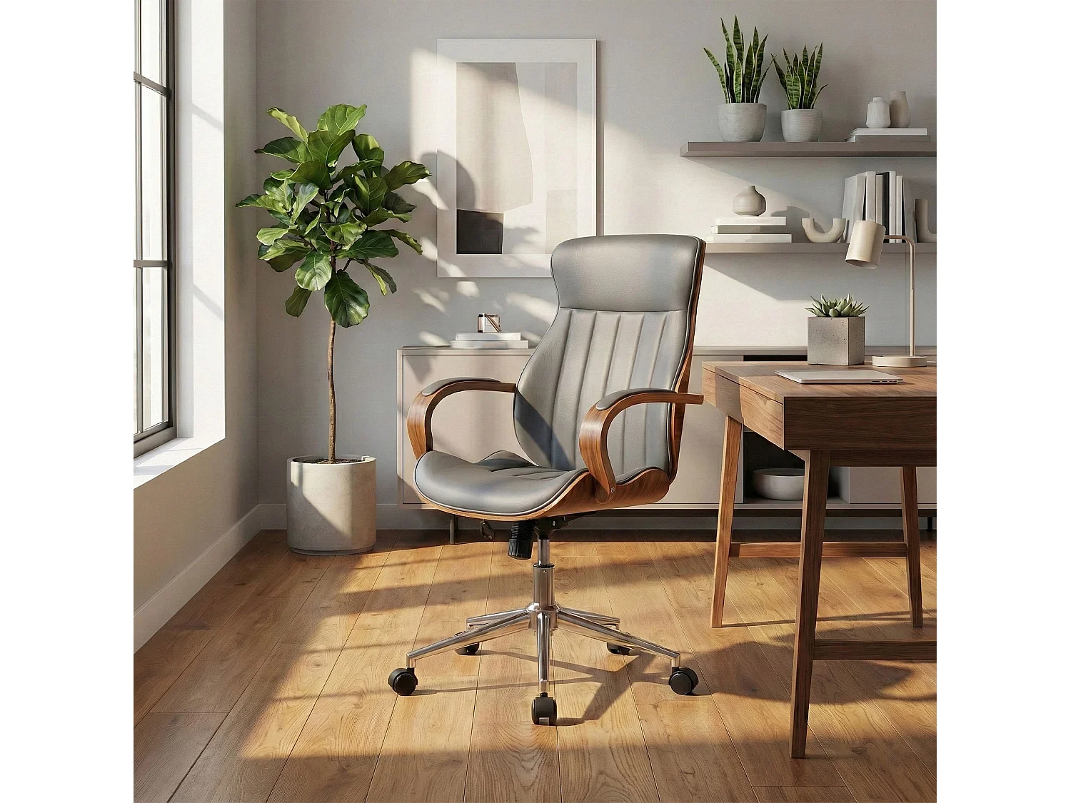 Bureaustoel - Kunstleer - walnoot/grijs - Melilla