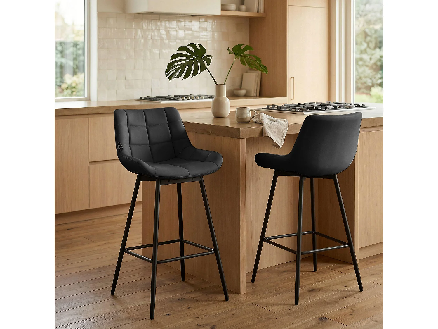 Tabouret de bar - Similicuir - Noir - Weston
