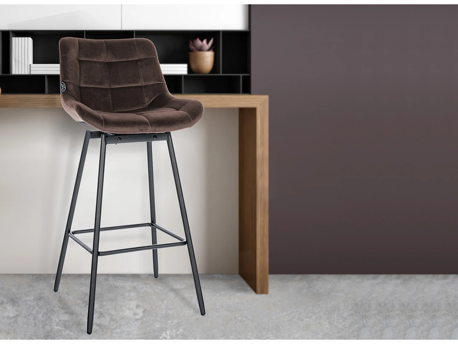 Tabouret de bar - Velours - Marron - Weston