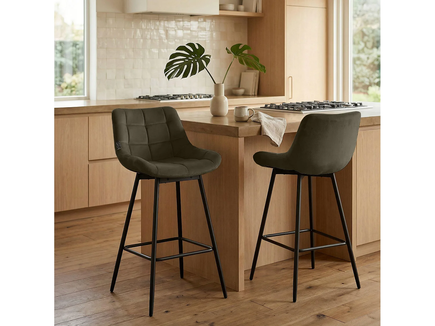 Tabouret de bar - Velours - Marron - Weston