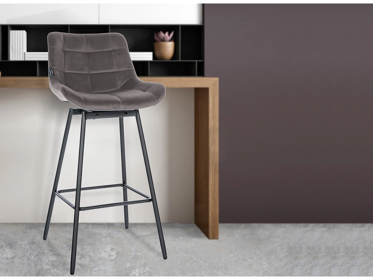 Tabouret de bar - Velours - Gris - Weston