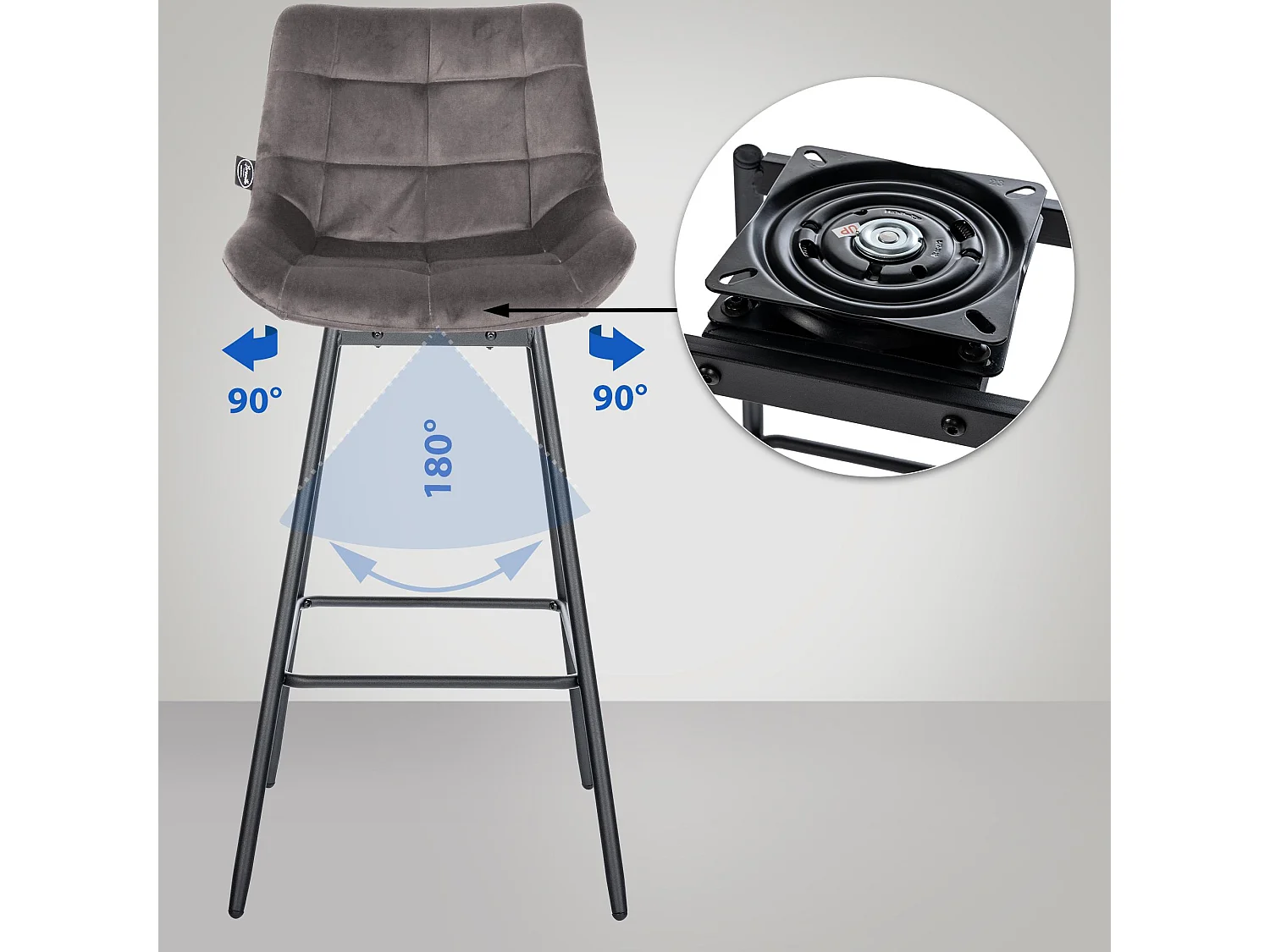 Tabouret de bar - Velours - Gris - Weston