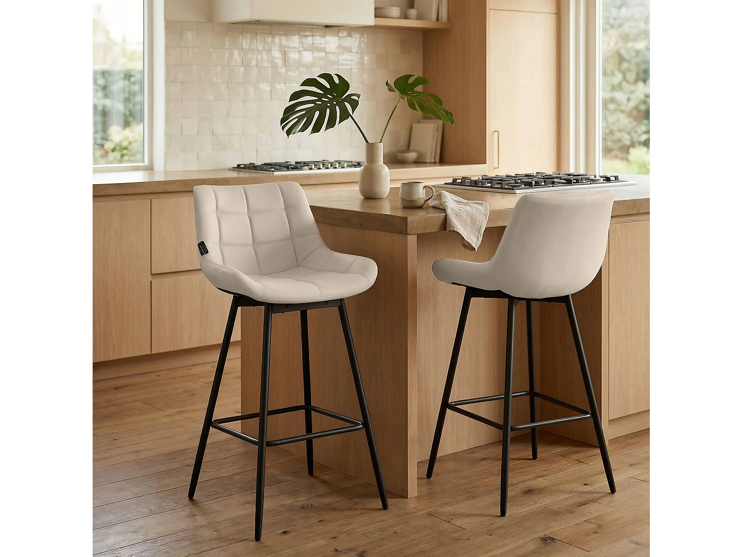 Tabouret de bar - Similicuir - Crème - Weston