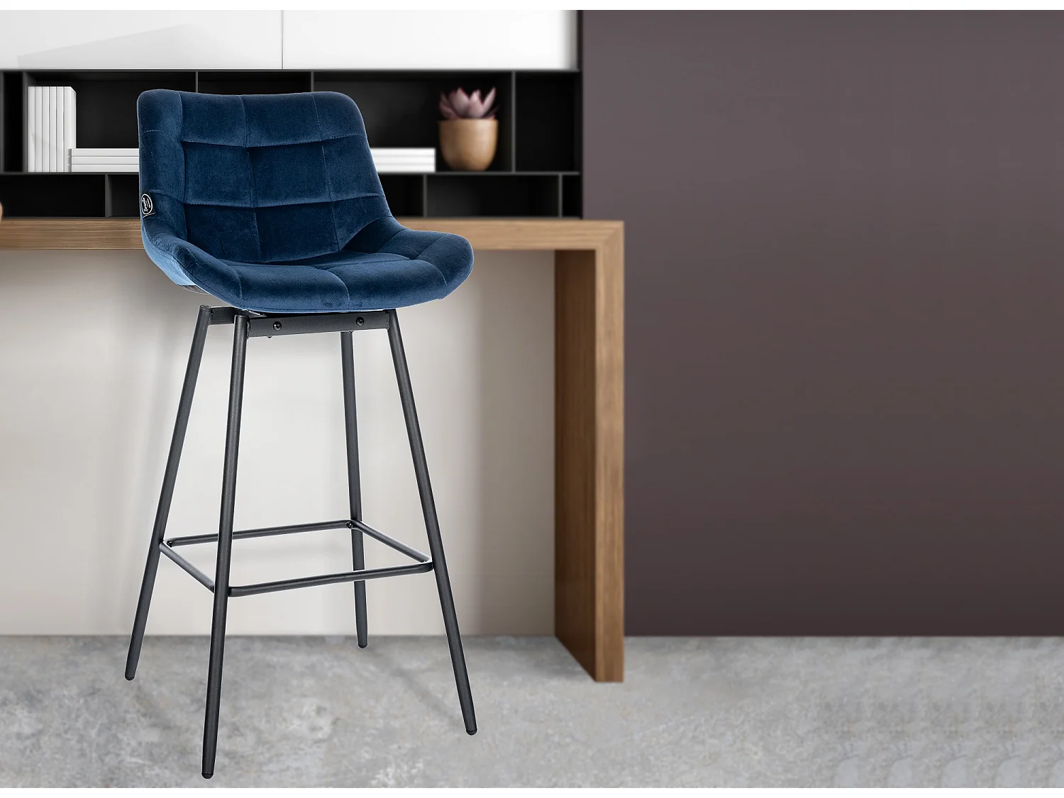 Tabouret de bar - Velours - Bleu - Weston