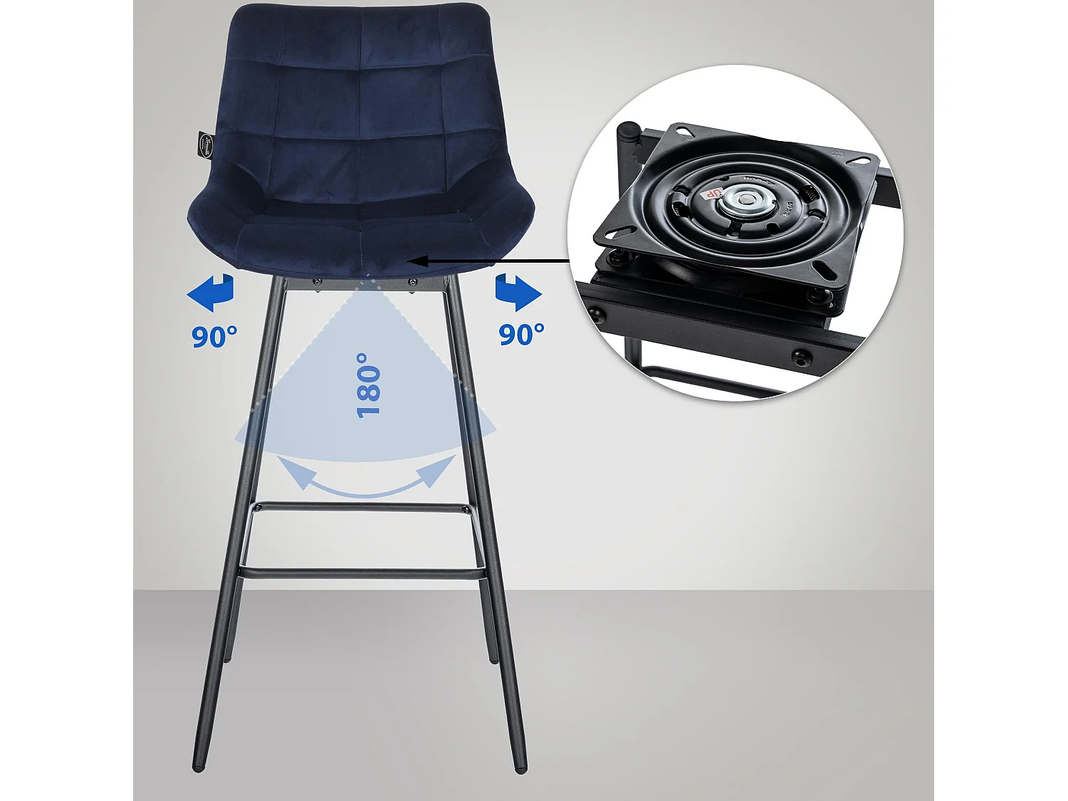 Tabouret de bar - Velours - Bleu - Weston