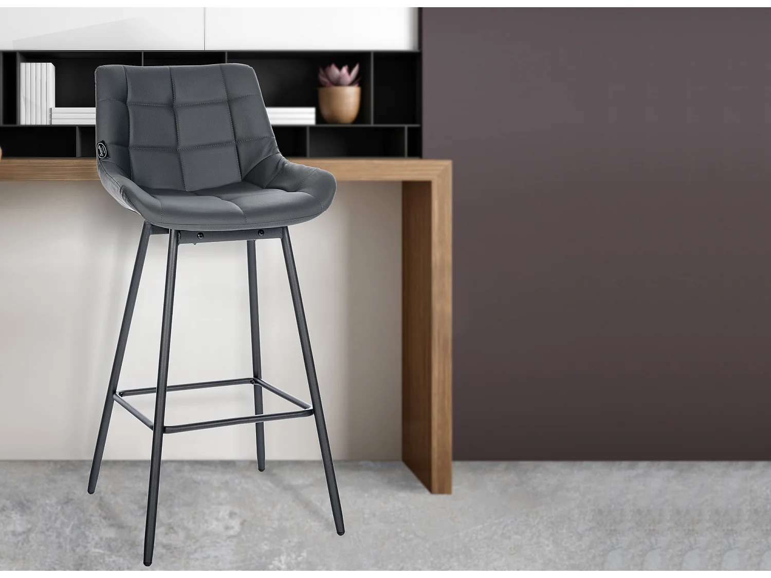 Tabouret de bar - Similicuir - Gris - Weston