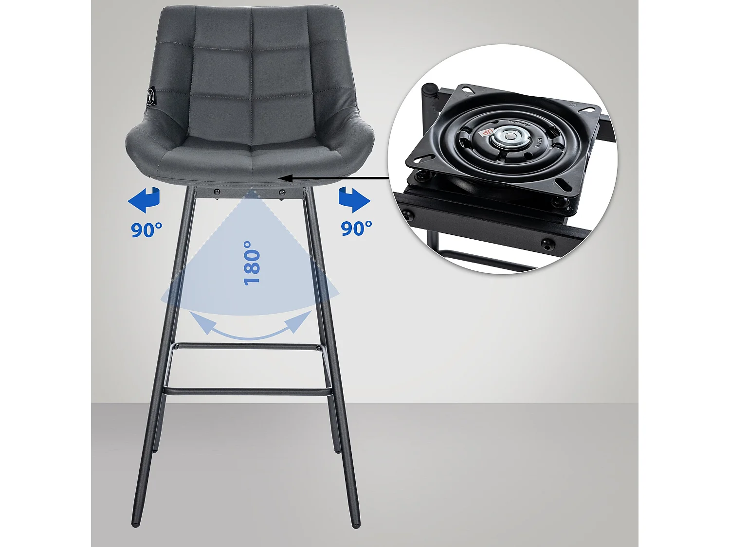 Tabouret de bar - Similicuir - Gris - Weston