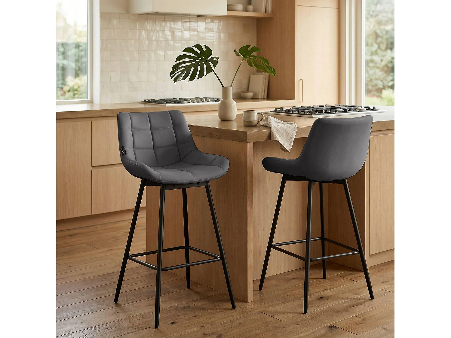 Tabouret de bar - Similicuir - Gris - Weston