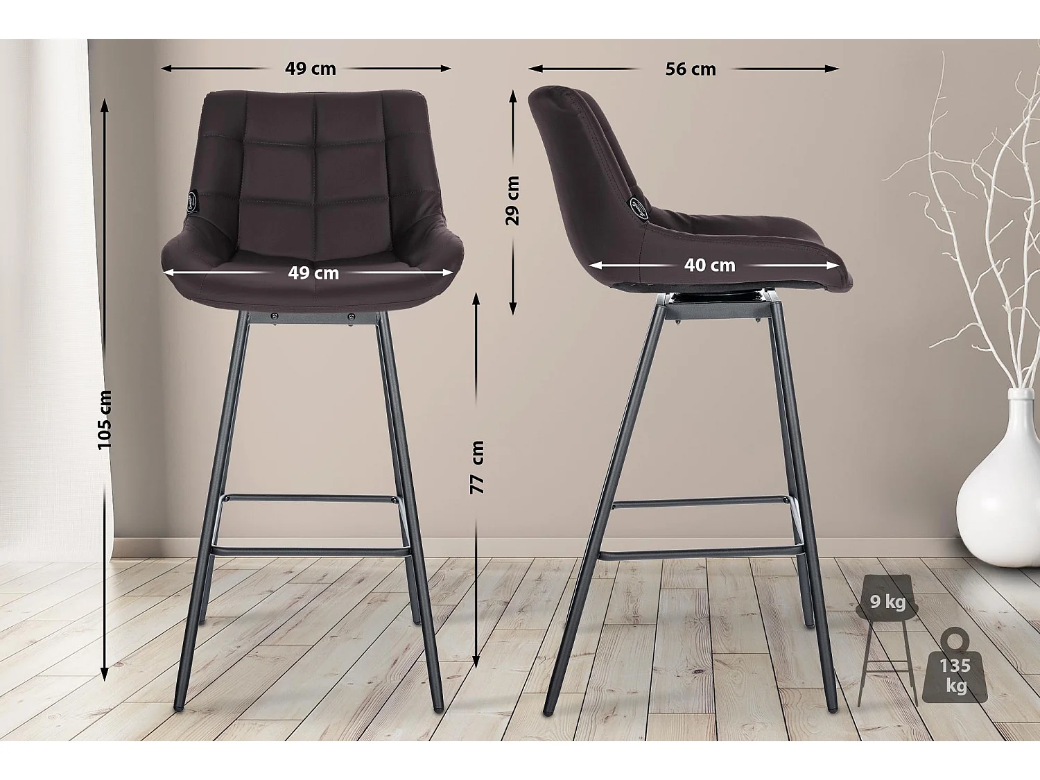 Tabouret de bar - Similicuir - Marron - Weston