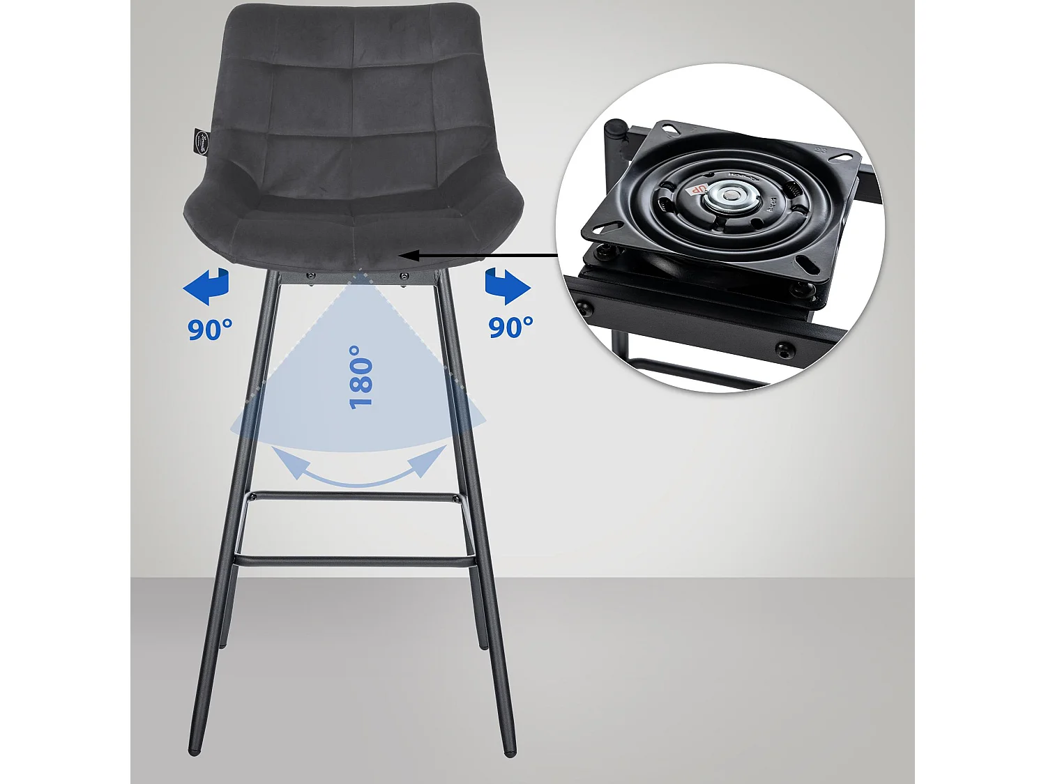 Sgabello da bar - Velluto - grigio scuro - Weston