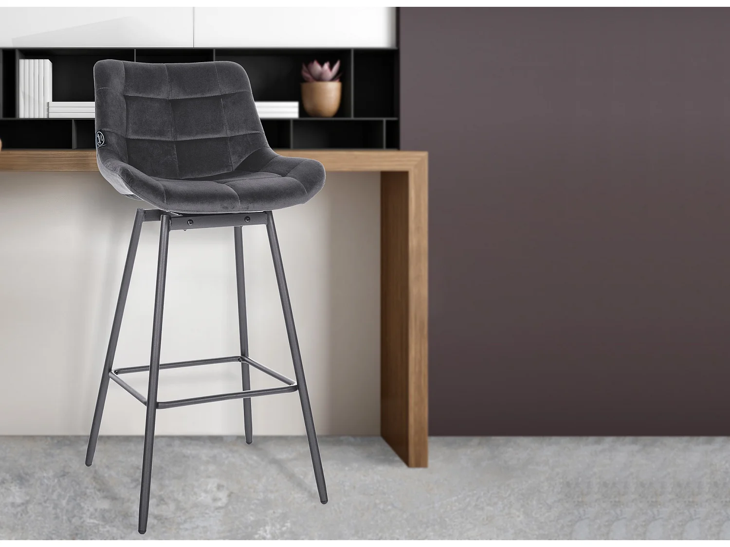 Tabouret de bar - Velours - Gris foncé - Weston