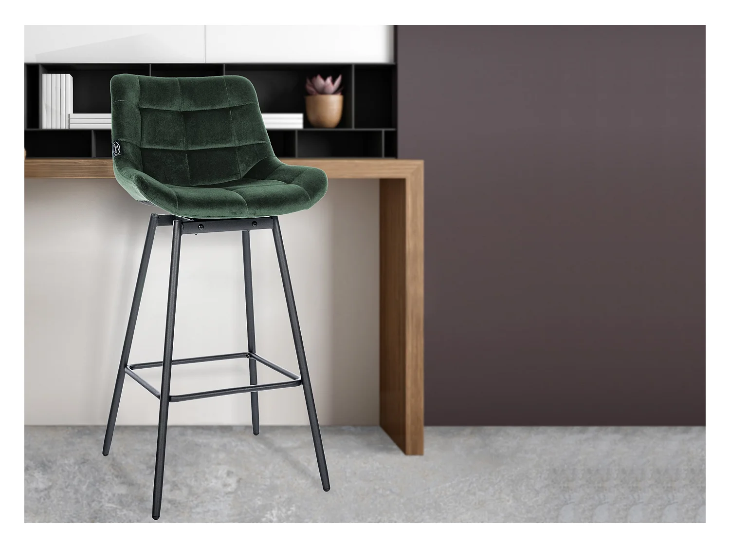 Tabouret de bar - Velours - Vert foncé - Weston