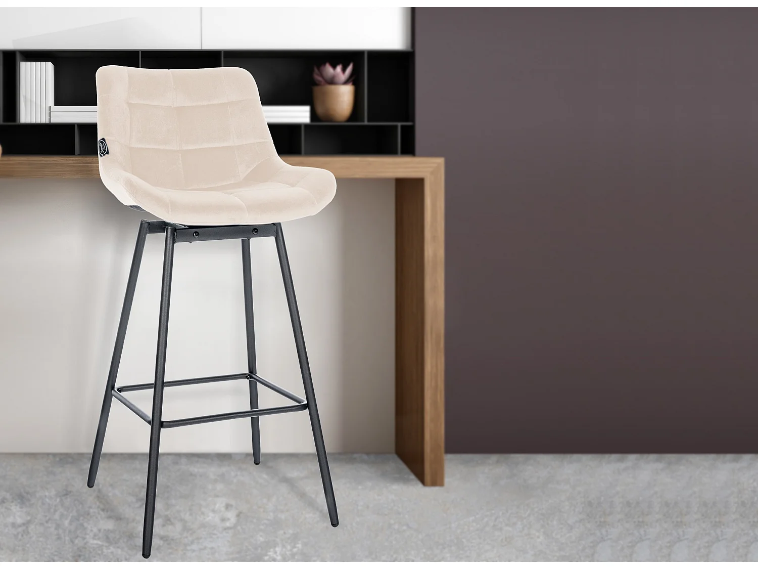 Tabouret de bar - Velours - Crème - Weston