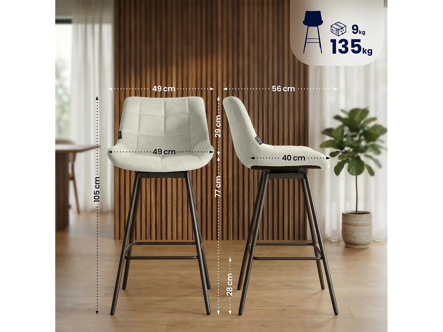 Barkruk - Fluweel - creme - Weston