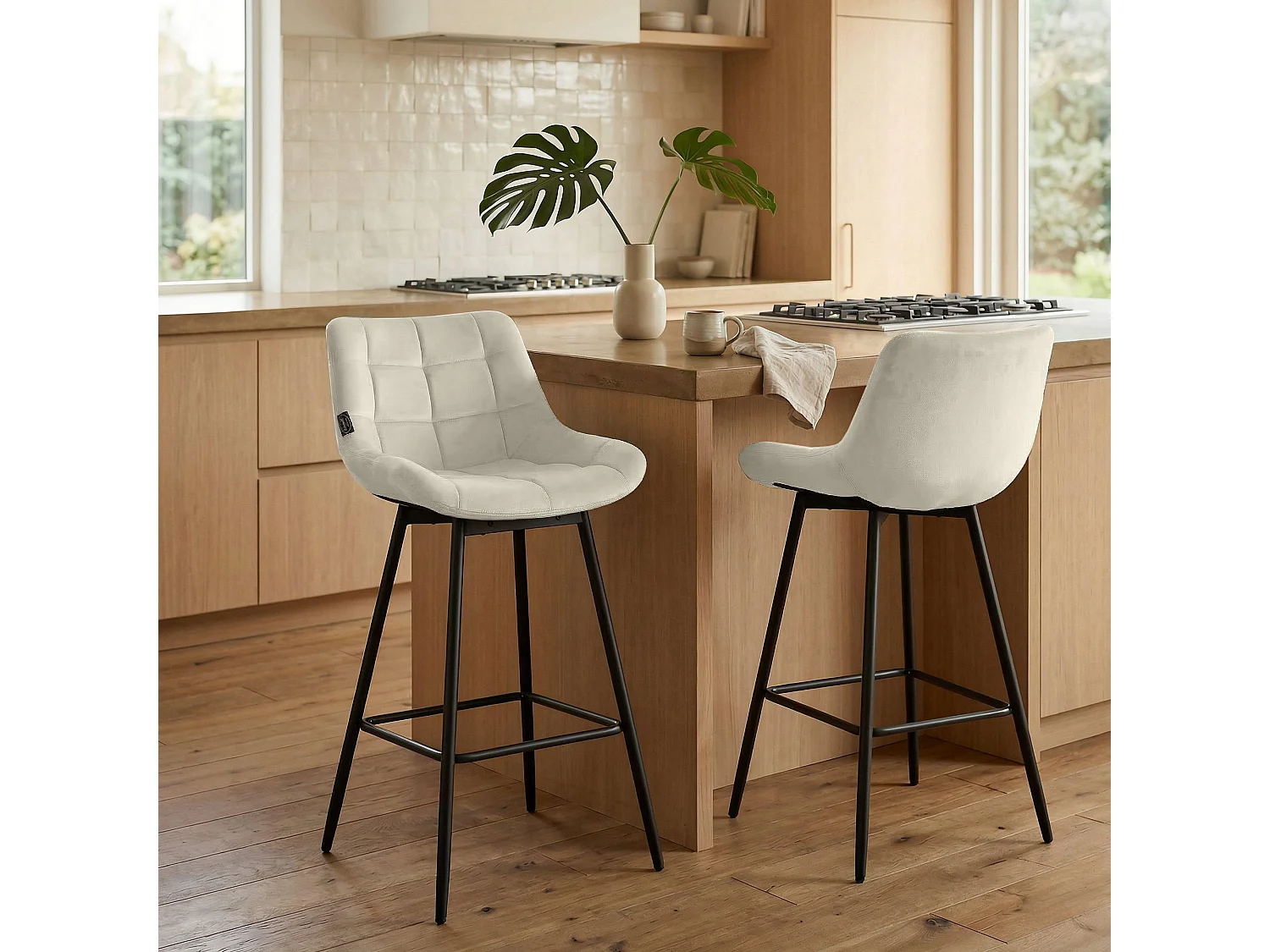 Barkruk - Fluweel - creme - Weston