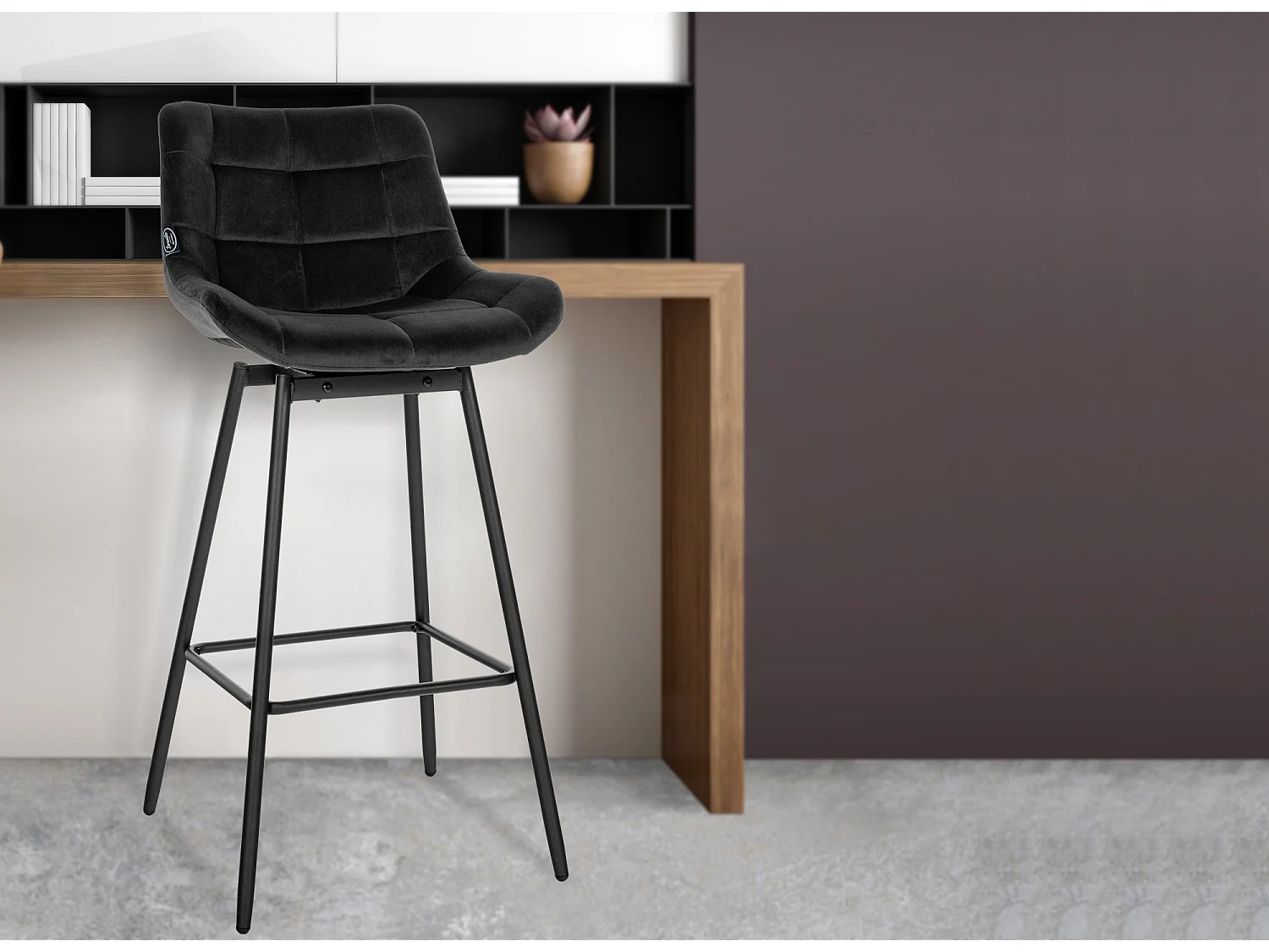 Tabouret de bar - Velours - Noir - Weston