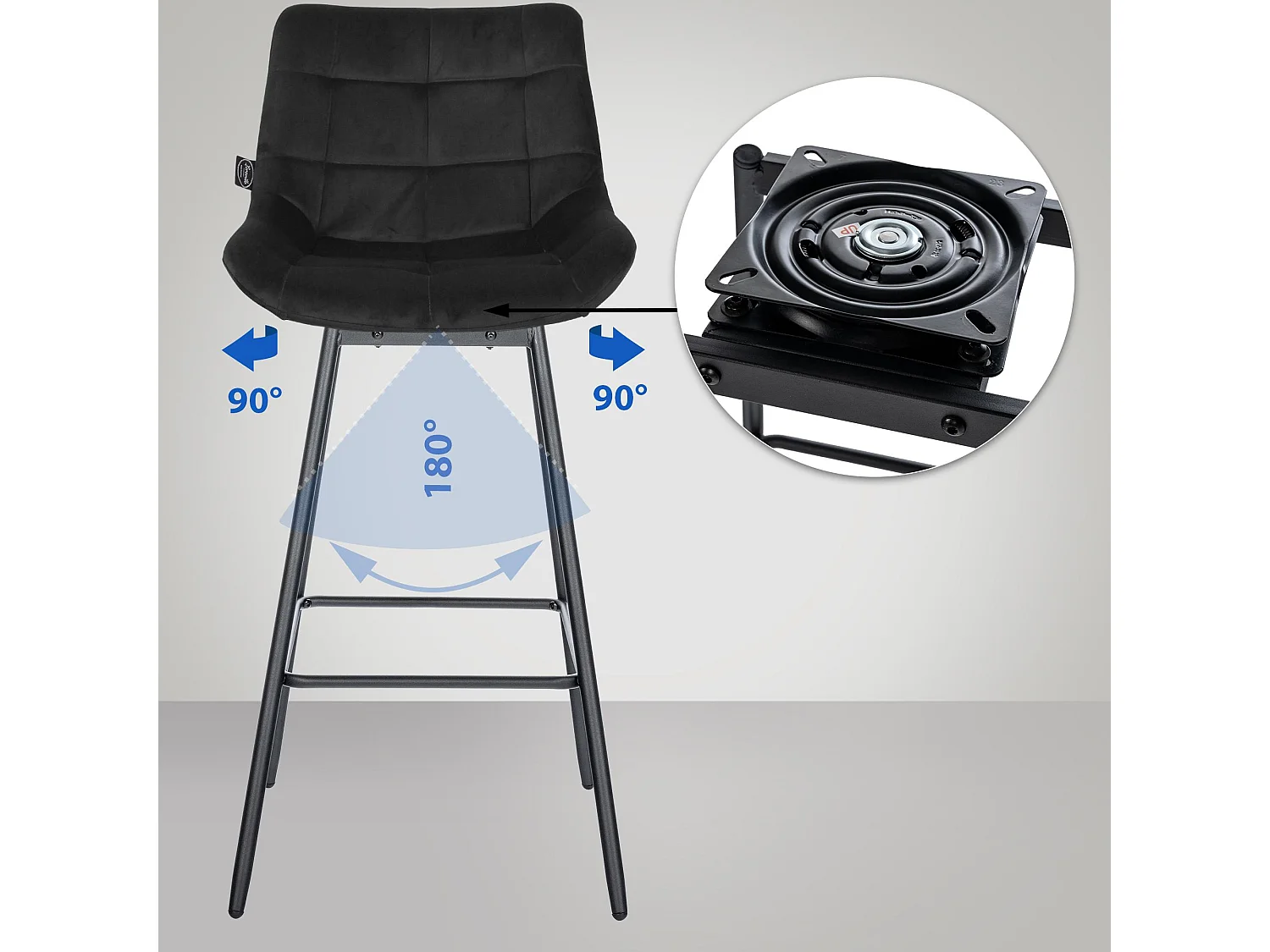 Tabouret de bar - Velours - Noir - Weston