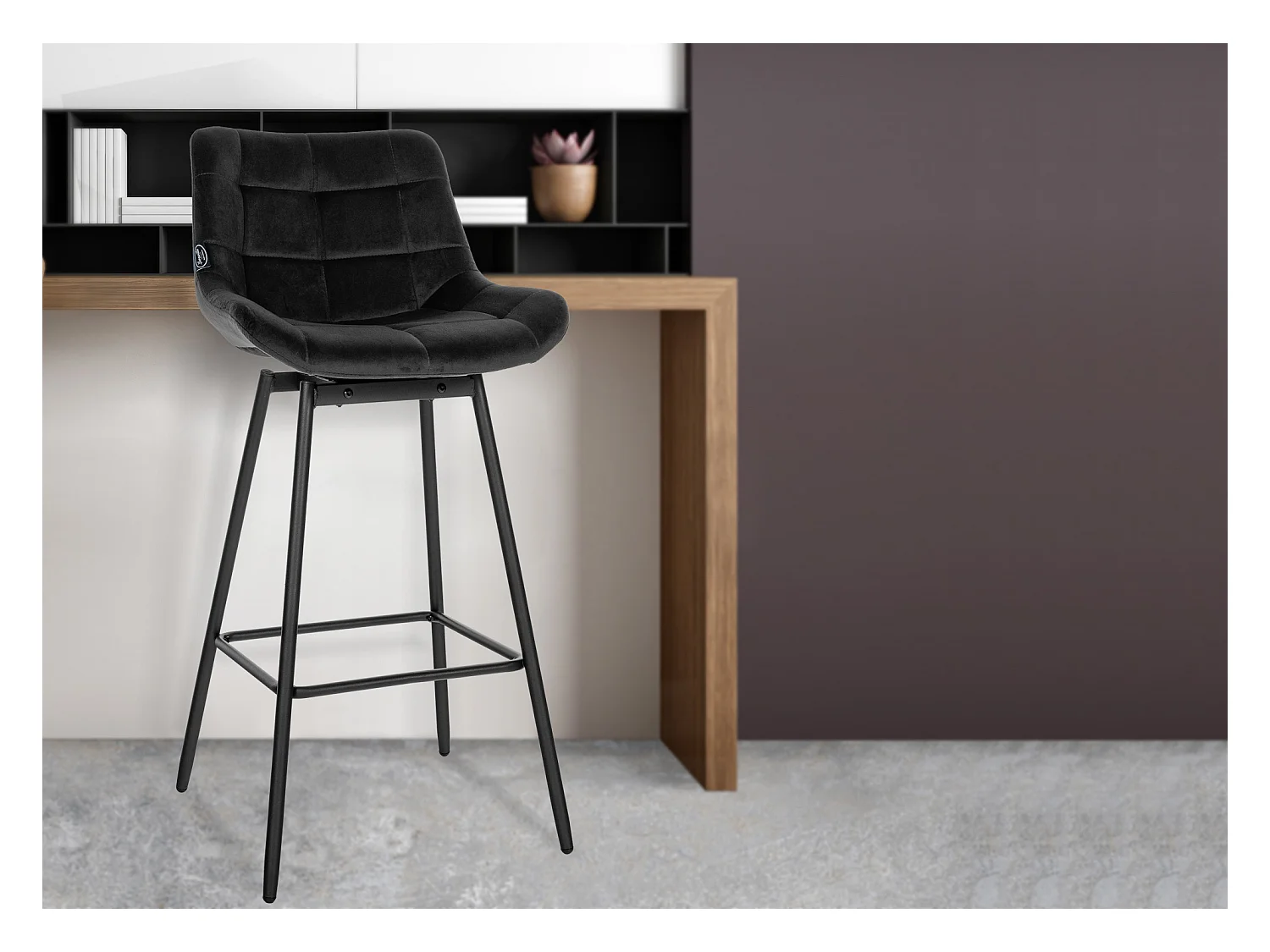 Tabouret de bar - Velours - Noir - Weston