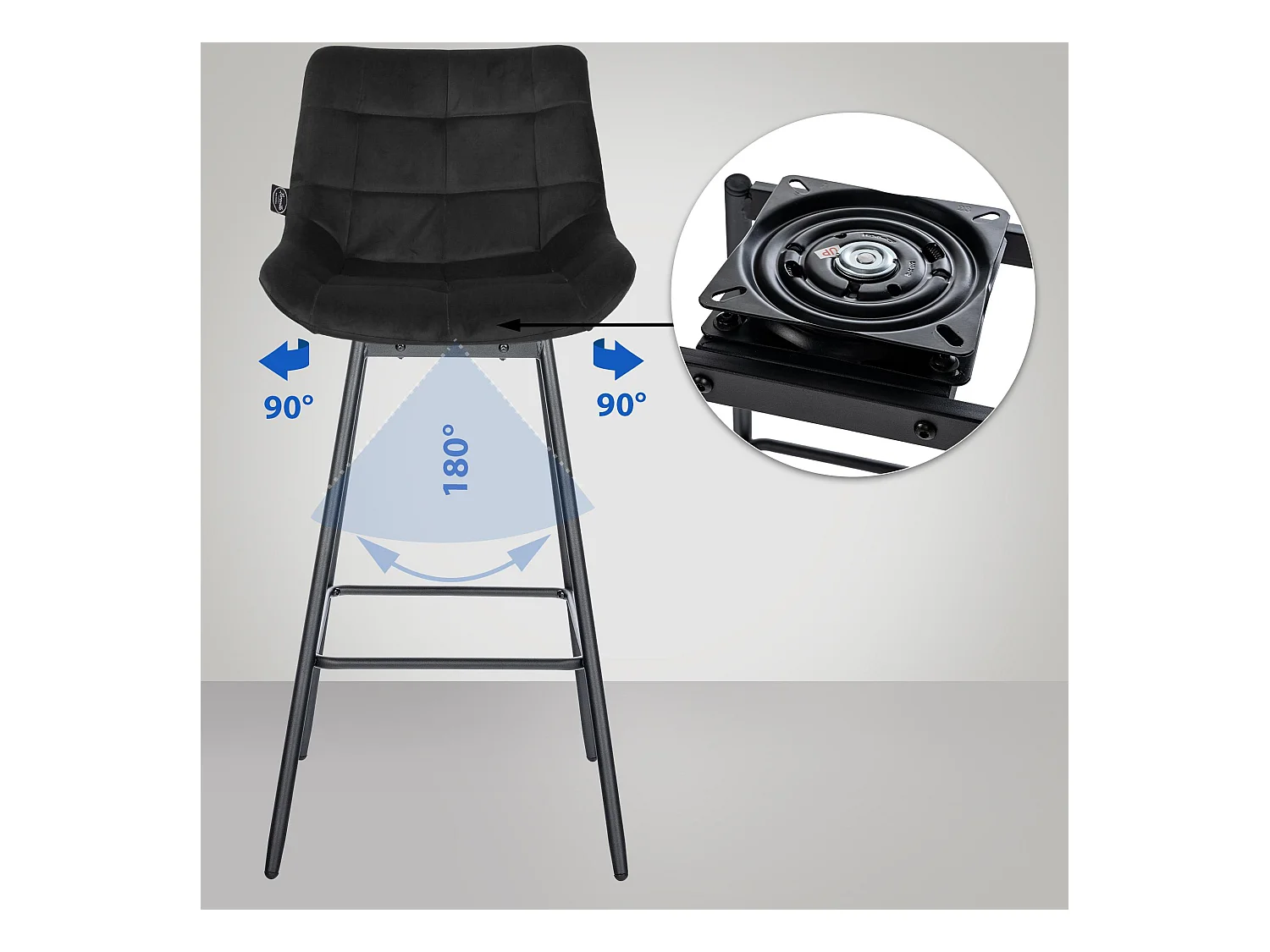 Tabouret de bar - Velours - Noir - Weston