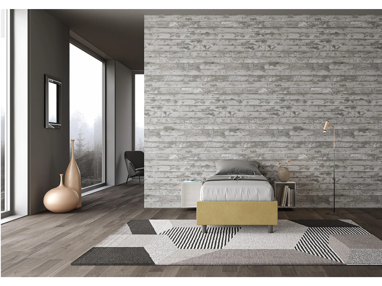 Recipiente acolchoado em microfibra ocre Azelia Cama Sommier 90x190