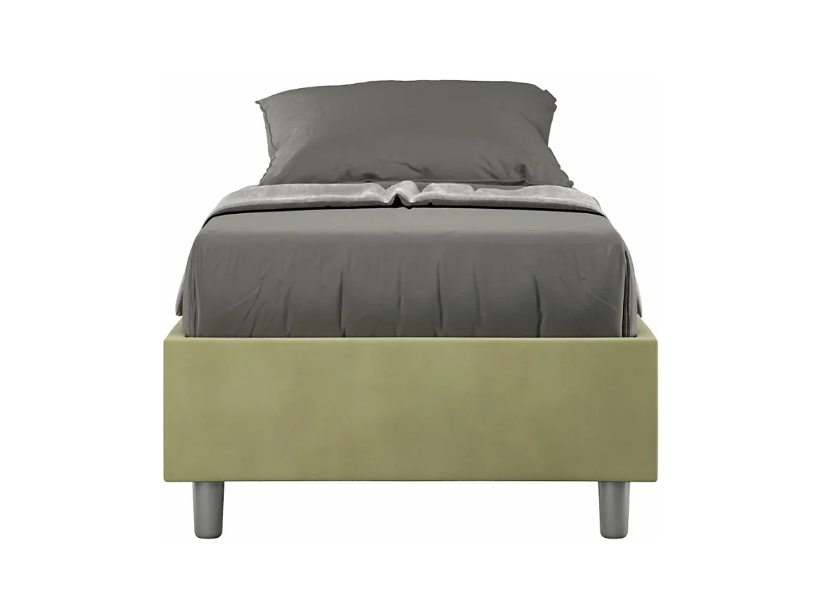 Marco de cama moderno de microfibra Avika-Color Verde caqui-Ropa de cama 90x190 cm-Opción Con base y caja