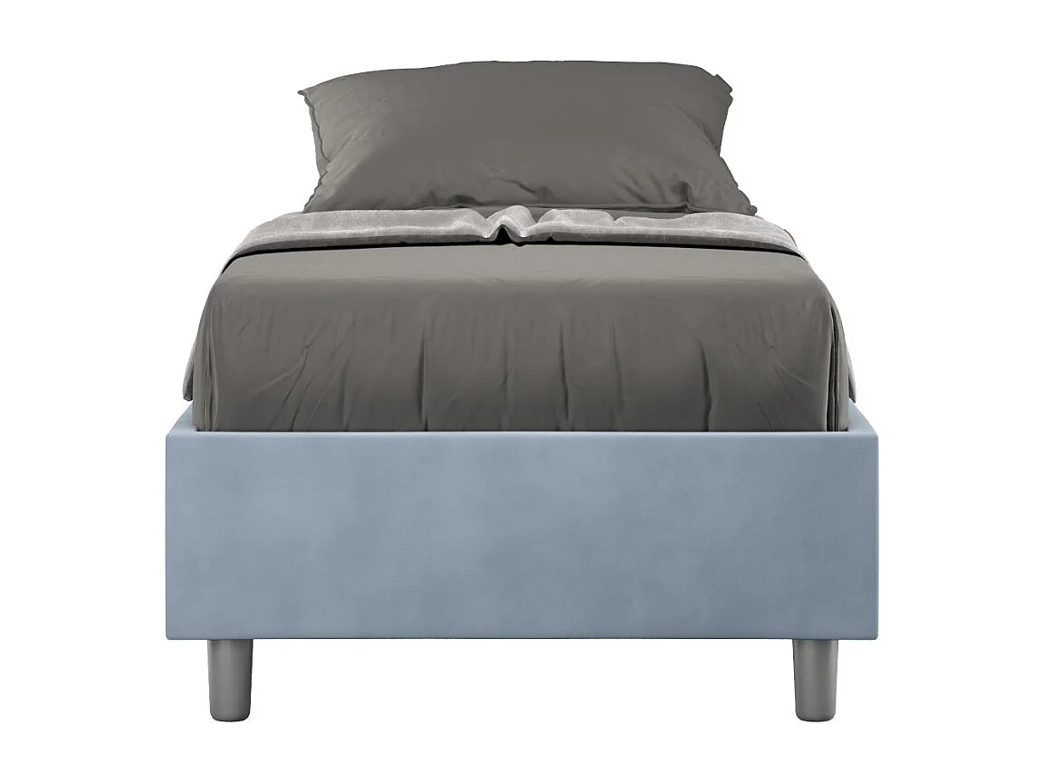 Letto Sommier senza rete imbottito 90x190 microfibra azzurro Azelia