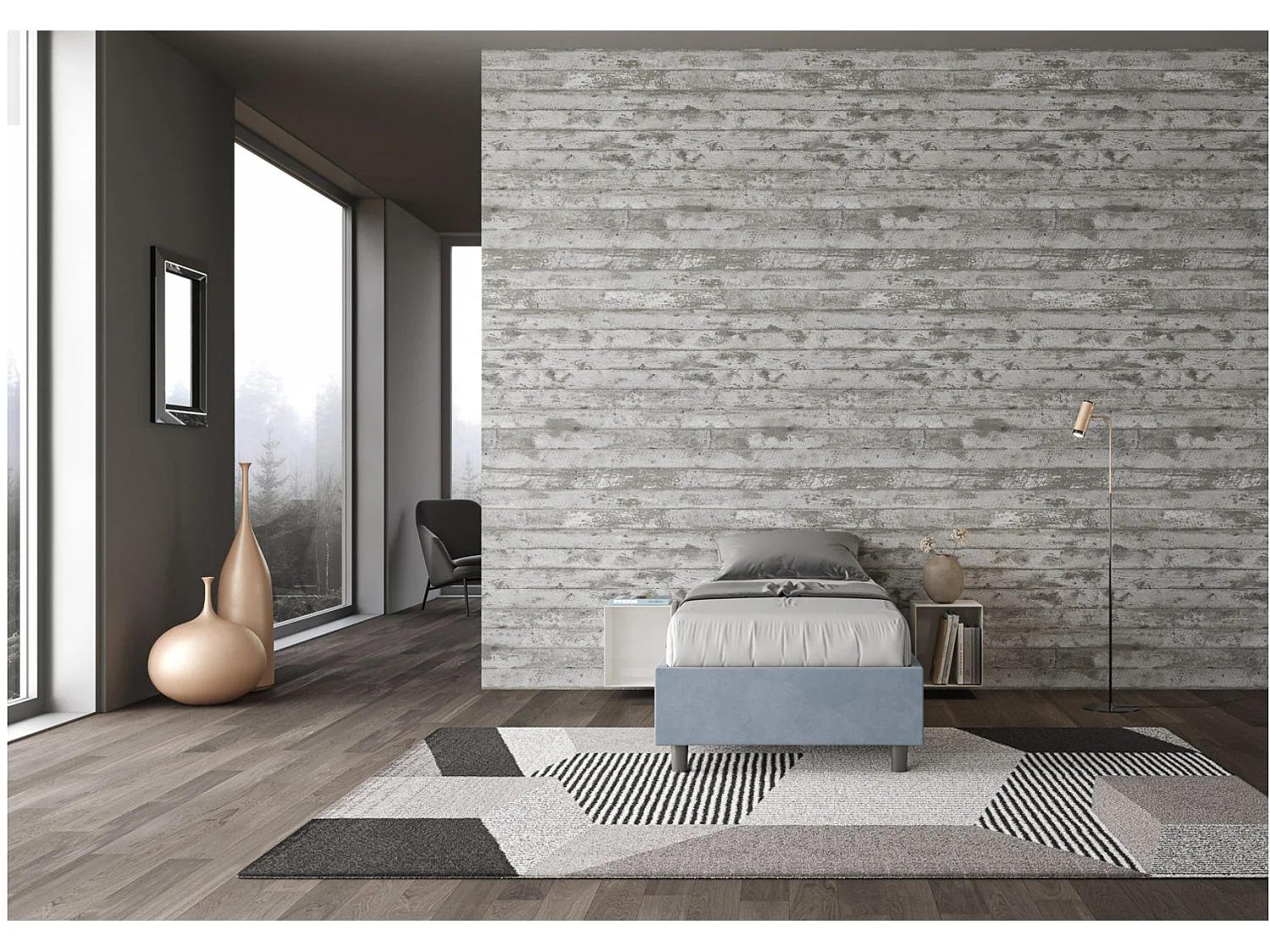 Letto Sommier senza rete imbottito 90x190 microfibra azzurro Azelia