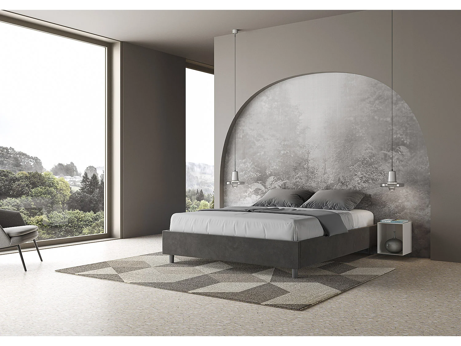 Lit sans sommier rembourré 160x190 microfibre gris Azelia