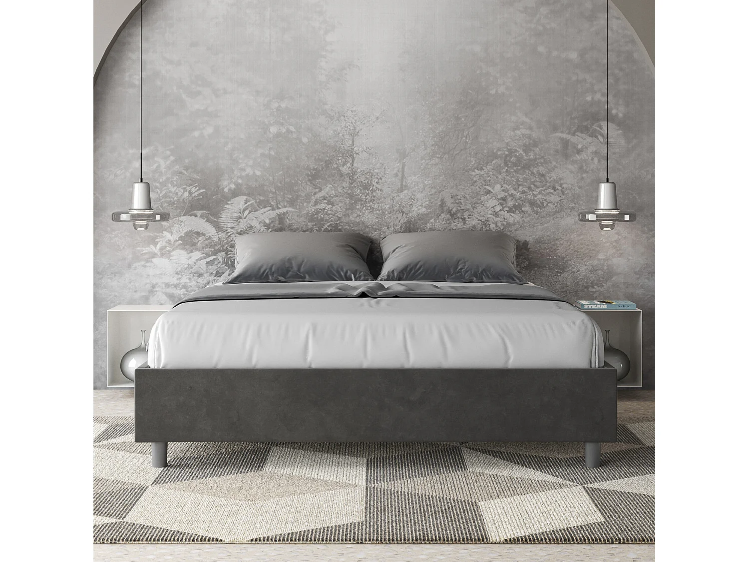 Letto senza rete imbottito 160x190 microfibra grigio Azelia