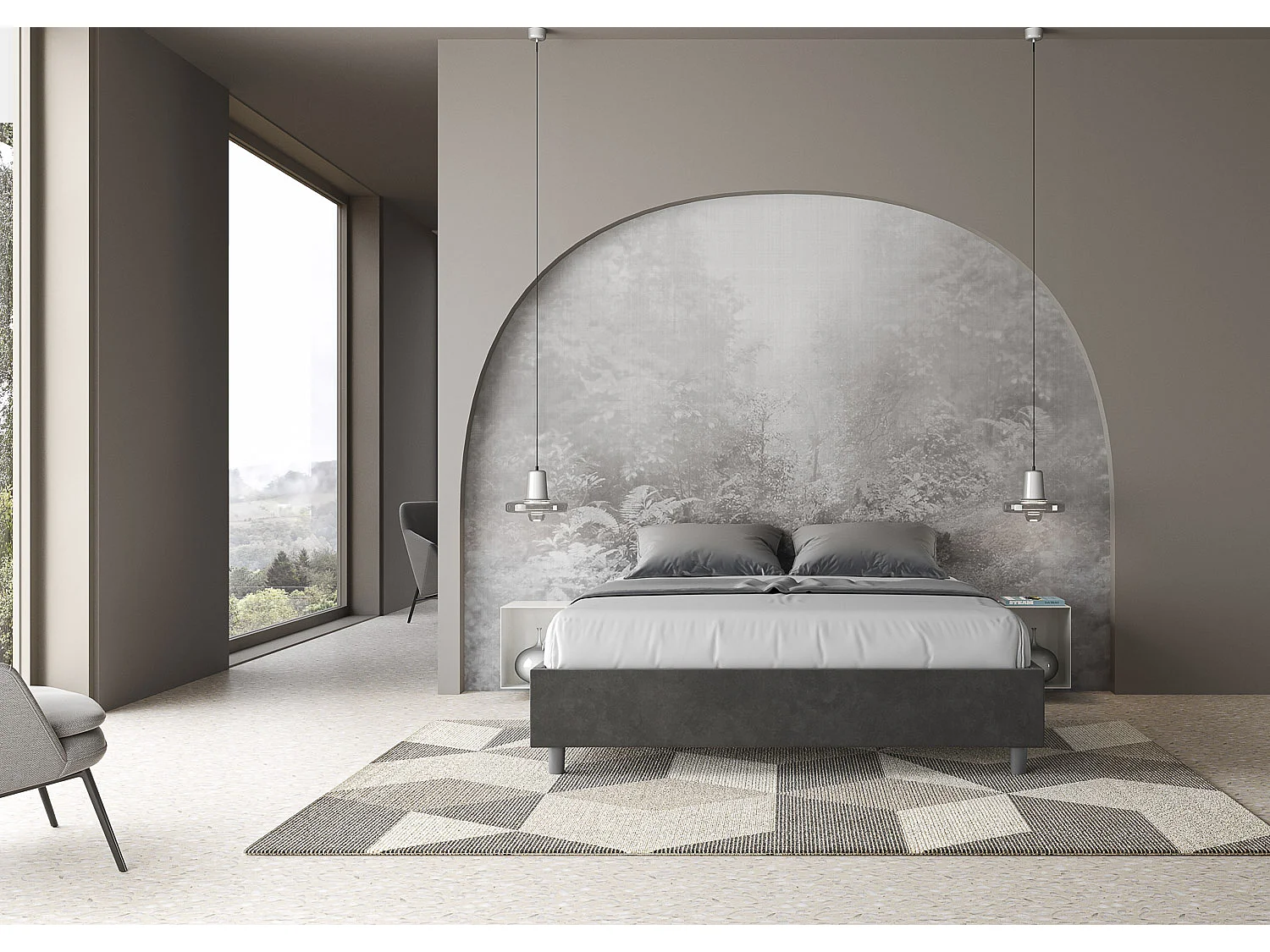 Letto senza rete imbottito 160x190 microfibra grigio Azelia