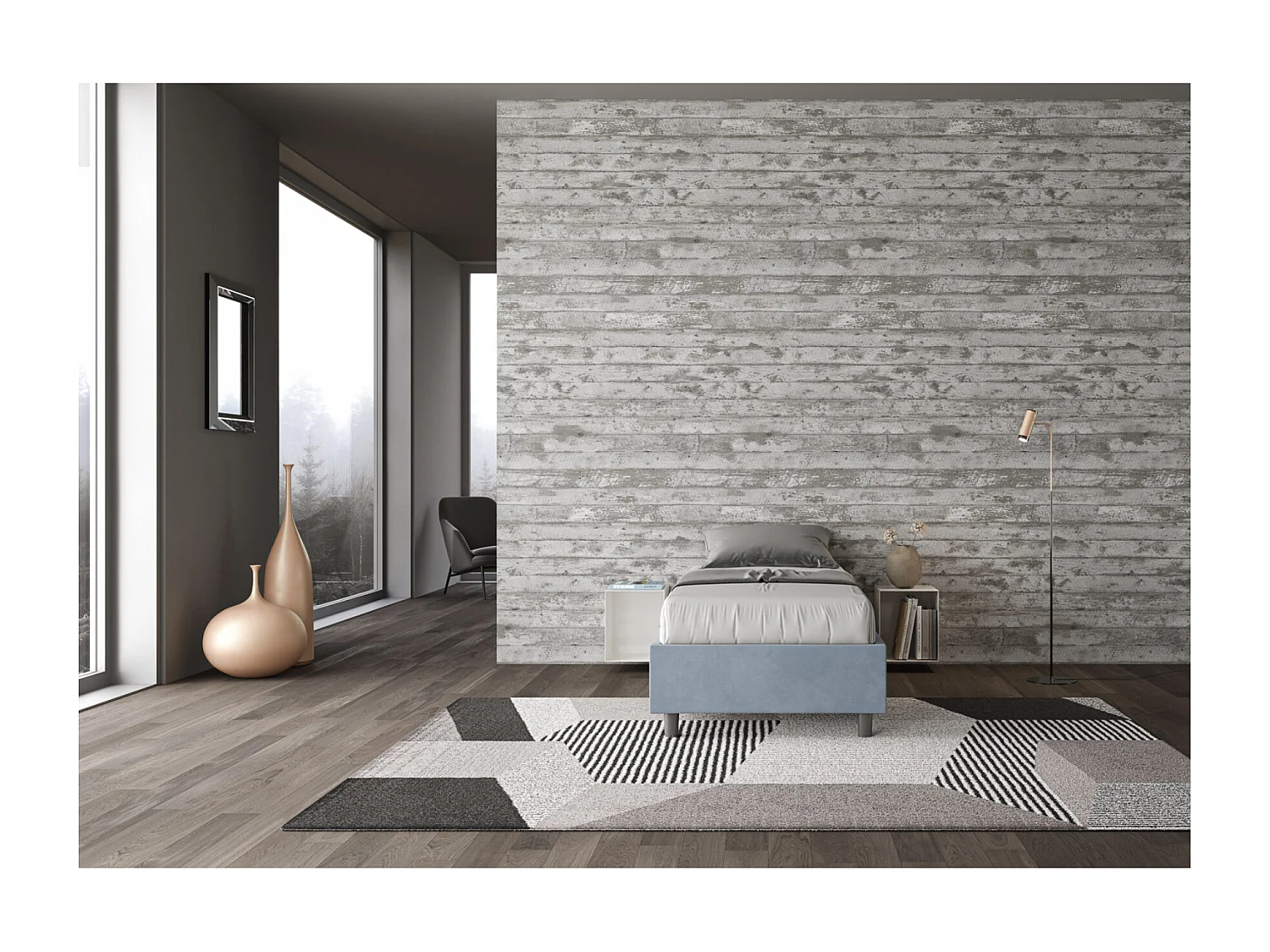 Cadre de lit moderne microfibre Avika-Couleur Bleu clair-90x190-Option Avec coffre