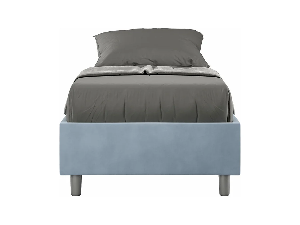 Cadre de lit moderne microfibre Avika-Couleur Bleu clair-90x190-Option Avec coffre