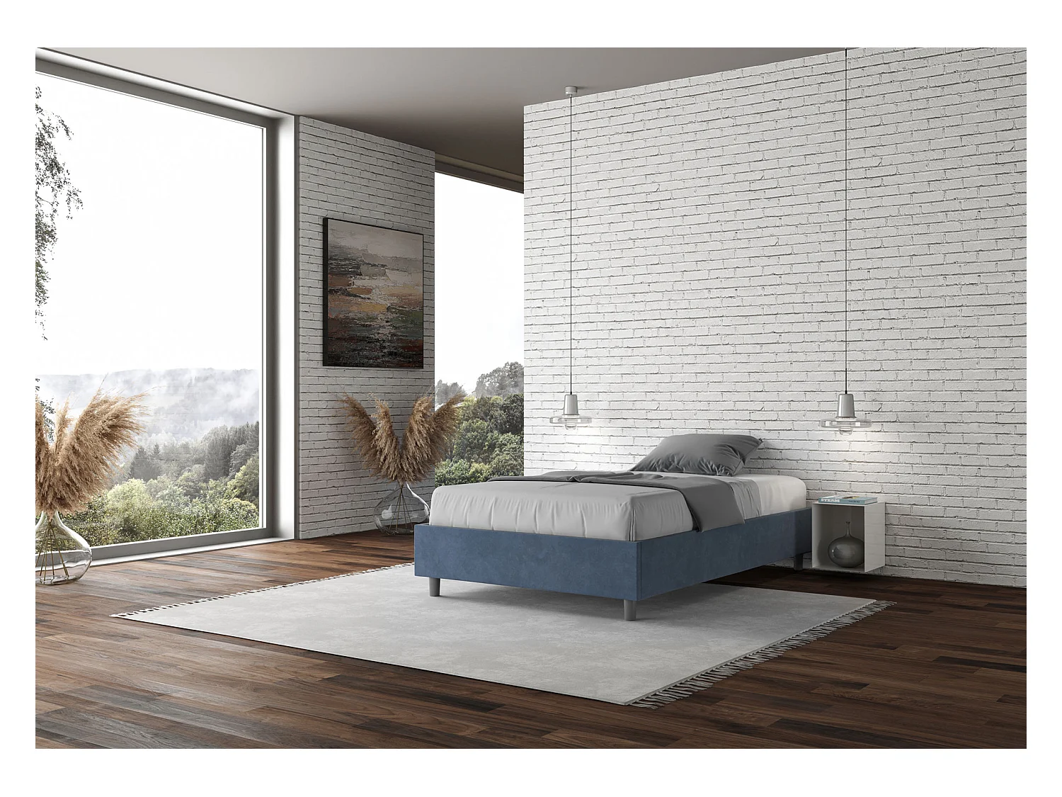 Avika modern microvezelbedframe-Kleur Donkerblauw-Slapen 140x190cm-Keuze Zonder boxspring