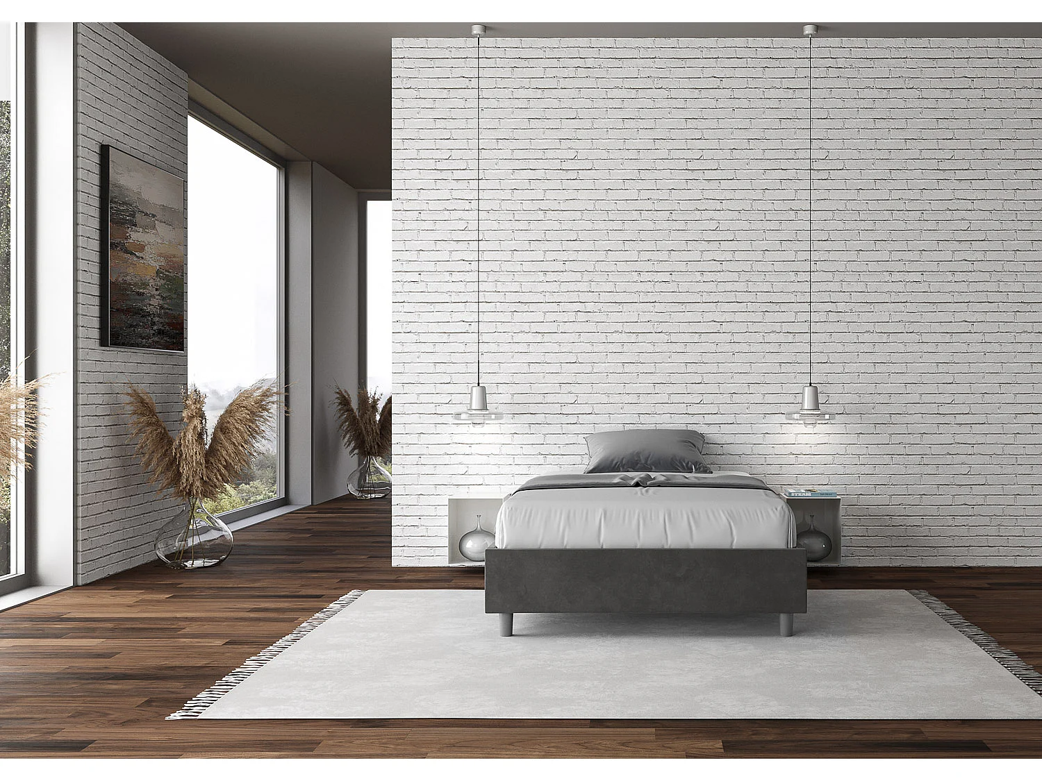 Gestoffeerd Bed 140x190 met lattenbodem microvezel grijs Azelia