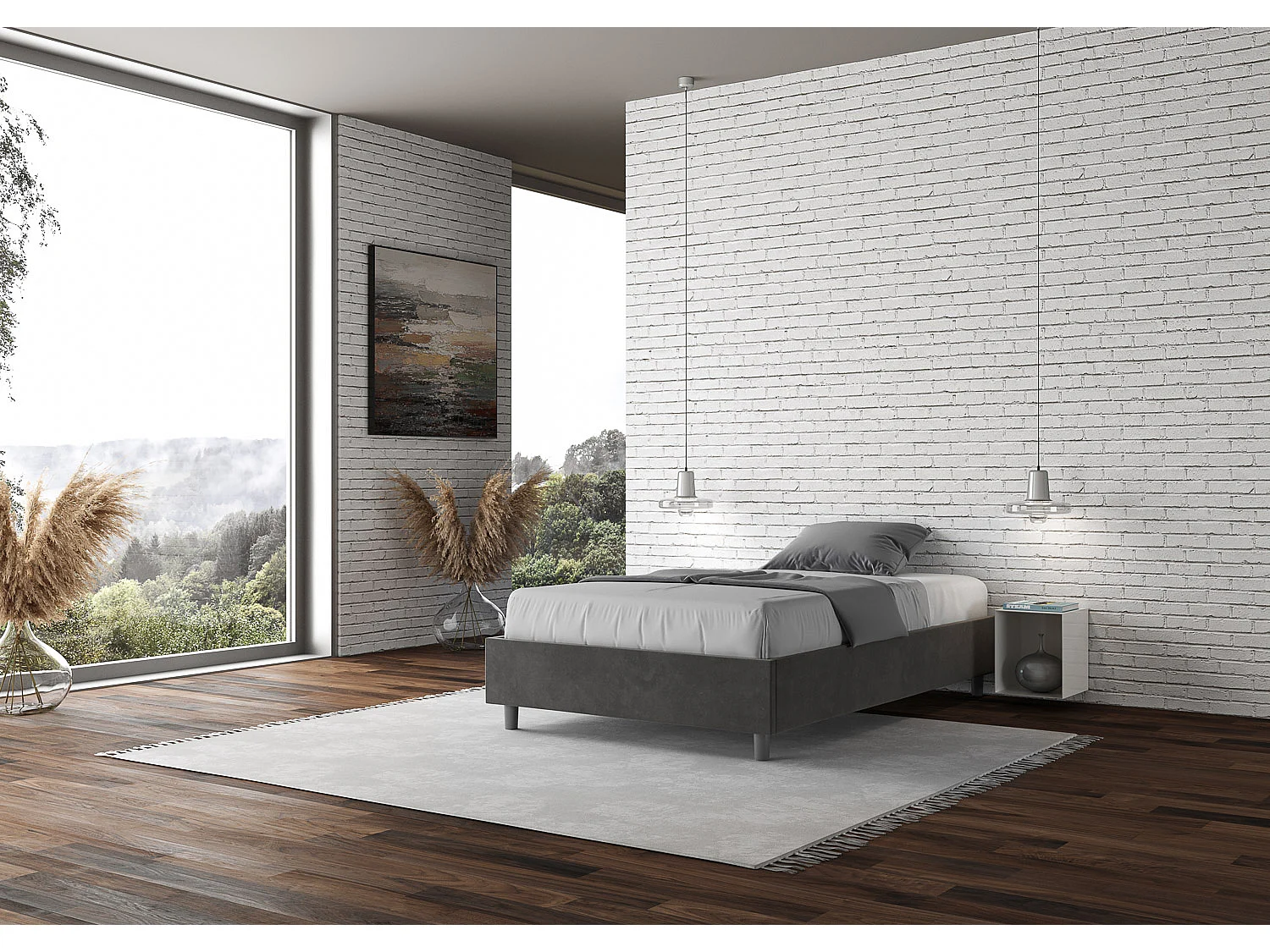 Gestoffeerd Bed 140x190 met lattenbodem microvezel grijs Azelia