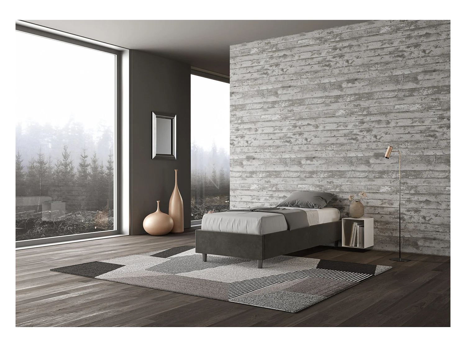Letto Sommier con rete imbottito 90x190 microfibra grigio Azelia